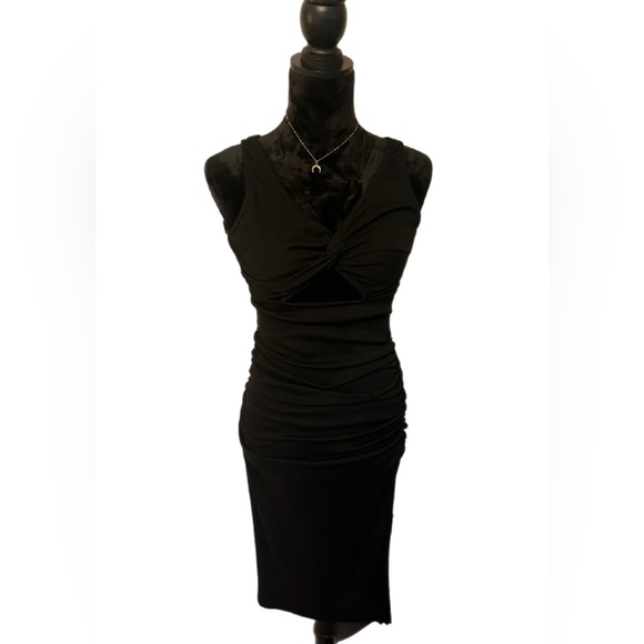 Michael Stars Black Ribbed Bodycon Midi Dress- Small - Picture 1 of 3
